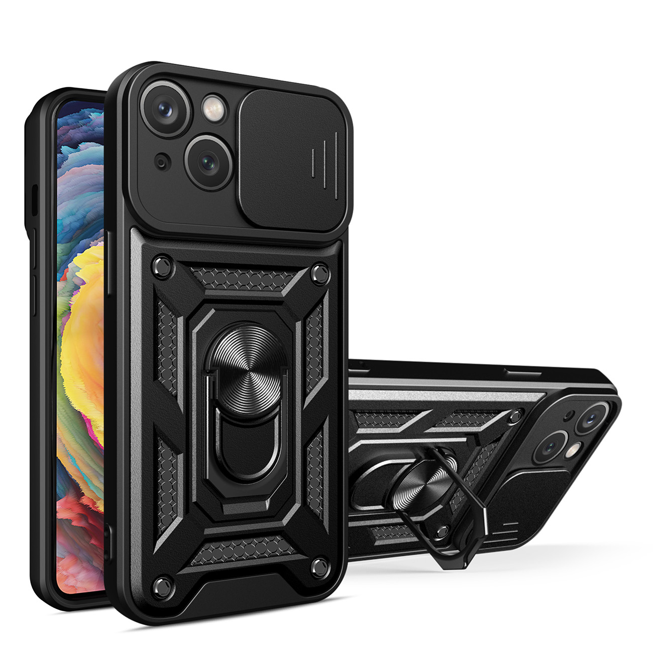 Hybrid Armor Camshield viedtālruņa apvalks iPhone 14 Plus bruņu apvalks ar kameras vāciņu melns