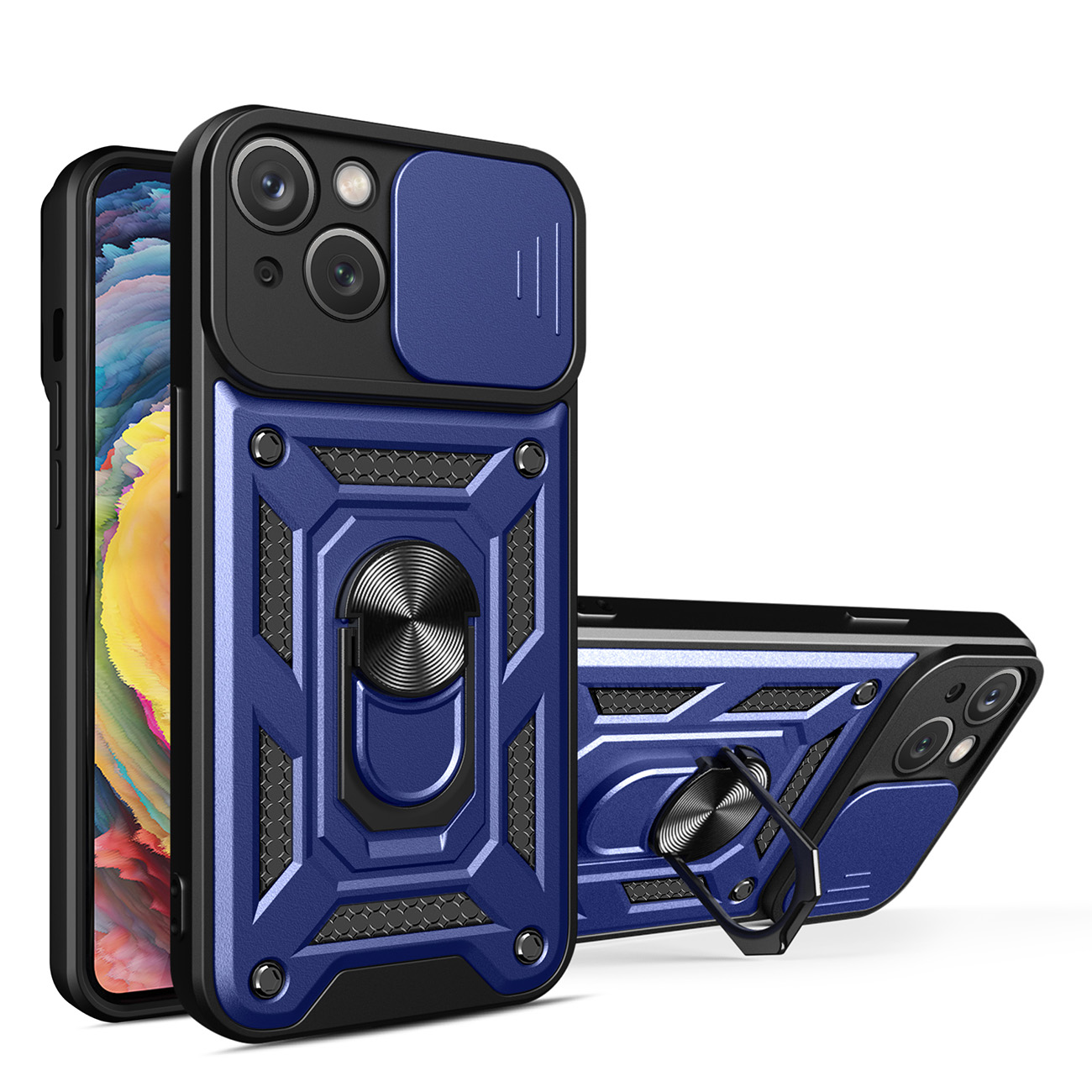 Hybrid Armor Camshield viedtālruņa apvalks iPhone 14 Plus bruņu apvalks ar kameras vāciņu zils
