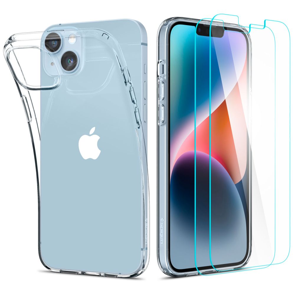 Spigen Crystal Case и закалённое стекло набор для iPhone 14 Plus - прозрачный