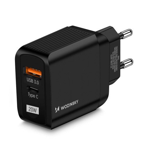 Lādētājs Wozinsky GaN melns 20W (USB / USB-C)