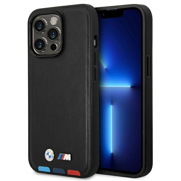 Viedtālruņa apvalks BMW BMHMP14L22PTDK iPhone 14 Pro 6.1 "melns / melna Ādas Zīmogs Trīskrāsu Magnētiskais