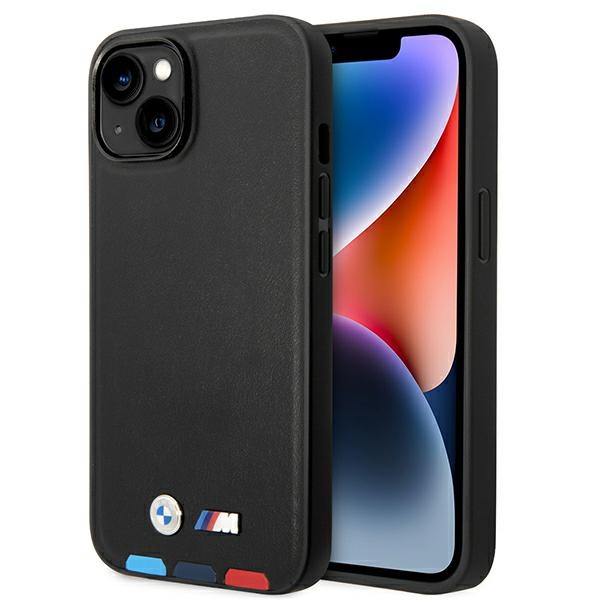 Viedtālruņa apvalks BMW BMHMP14M22PTDK iPhone 14 Plus 6.7 "melns / melna Ādas Zīmogs Trīskrāsu Magnētiskais