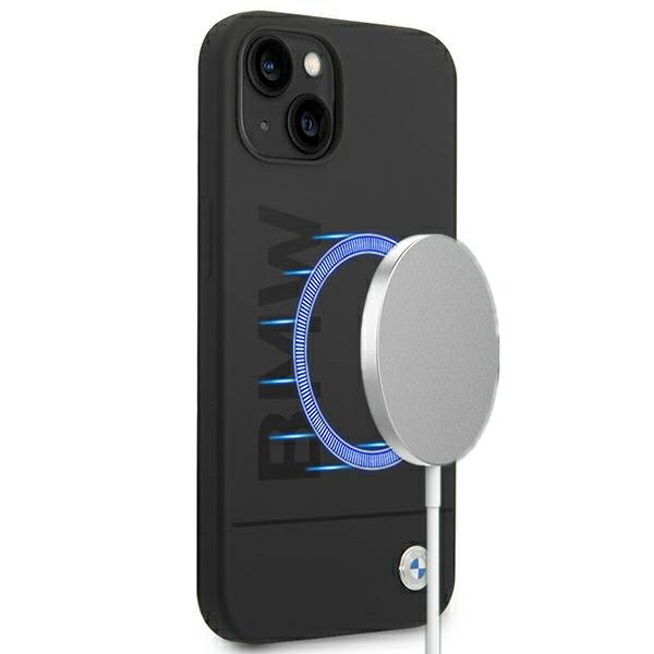 Viedtālruņa apvalks BMW BMHMP14MSLBLBK iPhone 14 Plus 6.7 "melns / melna cietais apvalks Silikona Paraksta Logotips Magnētiskais