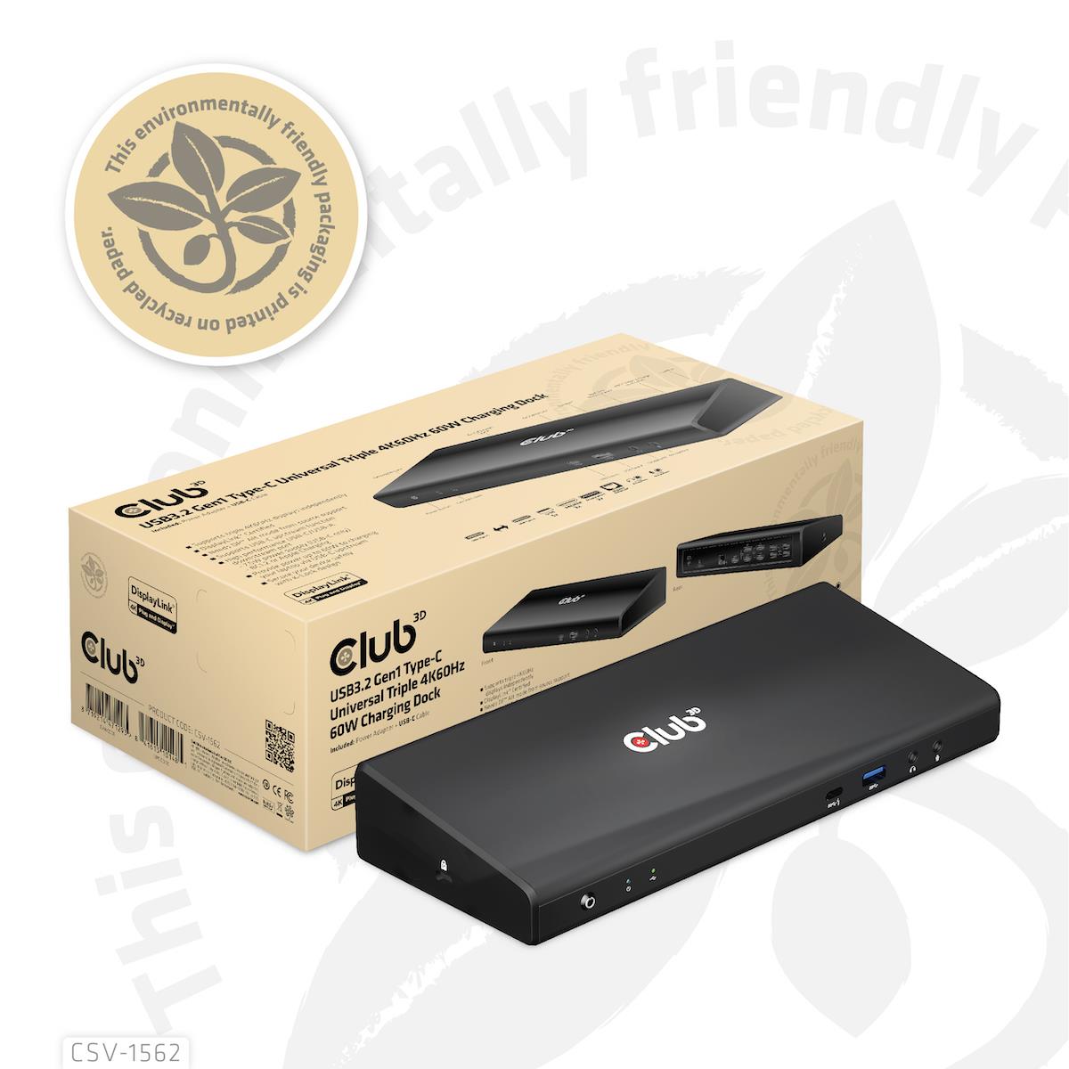 Club3D CSV-1562 portatīvā datora dokstacija USB-C 60W