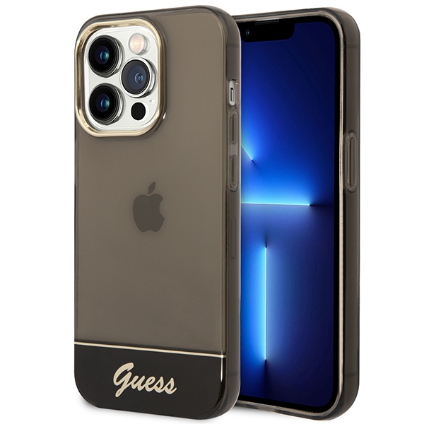 Guess GUHCP14LHGCOK iPhone 14 Pro 6.1 melns / melns kietais viedtālruņa apvalks caurspīdīgs