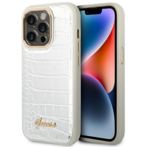 Guess Croco Collection viedtālruņa apvalks iPhone 14 Pro 6.1 - sudrabains