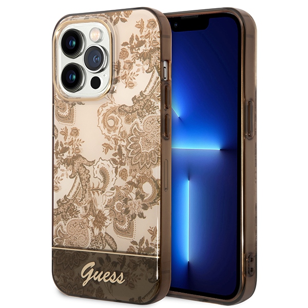 Guess GUHCP14LHGPLHC iPhone 14 Pro 6.1 okera krāsa kietais viedtālruņa apvalks Porcelain Collection