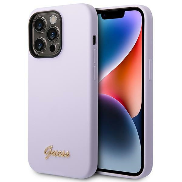 Guess GUHCP14LSLSMU iPhone 14 Pro 6.1 "violets/violets cietais apvalks Silikona Vintage Gold Logo
