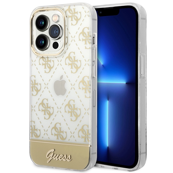 Guess GUHCP14XHG4MHG iPhone 14 Pro Max 6.7" auksinis / auksinis viedtālruņa apvalks 4G ar rakstainu šrifta dizainu