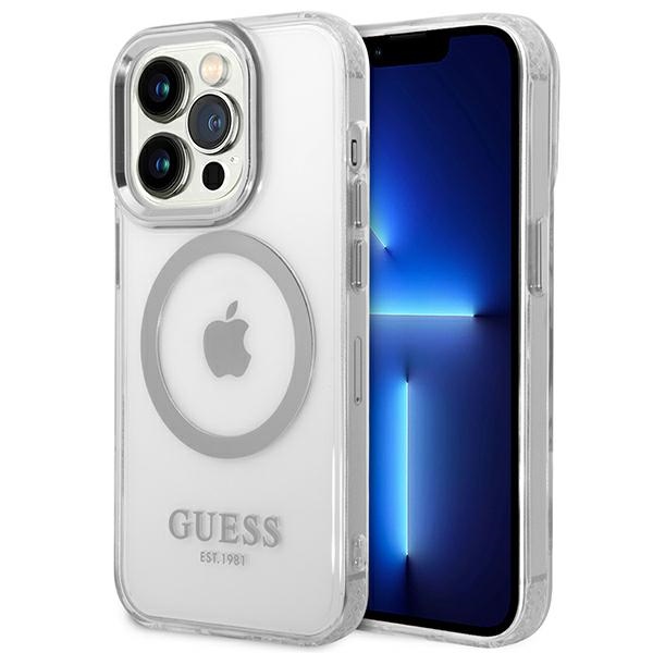 Guess GUHMP14LHTRMS iPhone 14 Pro 6.1" sudrabains/sudrabains cietais apvalks Metāla kontūra Magnētiskais