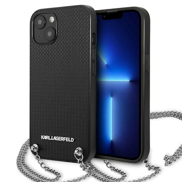Karl Lagerfeld KLHCP13SPMK iPhone 13 mini 5,4 "melns cietais apvalks Ādas tekstūra un ķēde