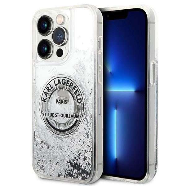 Karl Lagerfeld KLHCP14LLCRSGRS iPhone 14 Pro 6.1 sudraba cietais viedtālruņa apvalks šķidrs mirdzums RSG