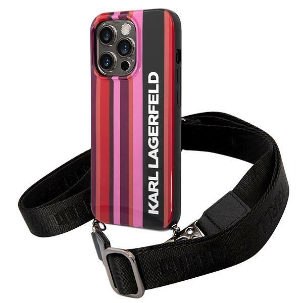 Karl Lagerfeld Krāsainās Svītras Siksna Viedtālruņa apvalks iPhone 14 Pro - rozā