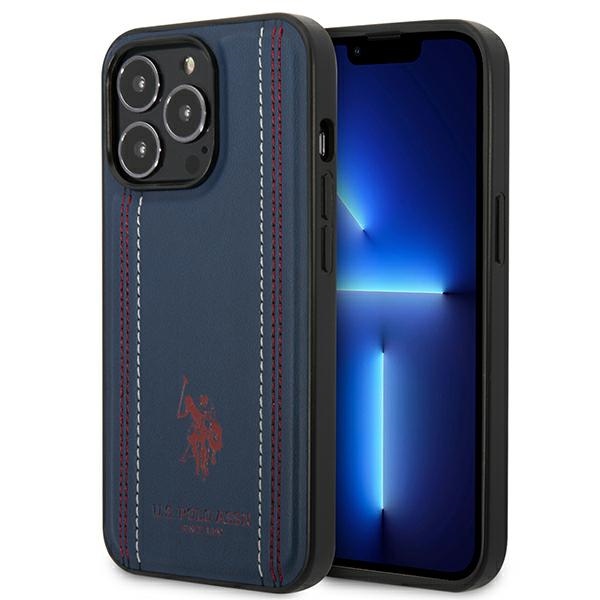 US Polo USHCP14LPFAV Leather Stitch vāciņš ierīcei iPhone 14 Pro 6.1", tumši zils