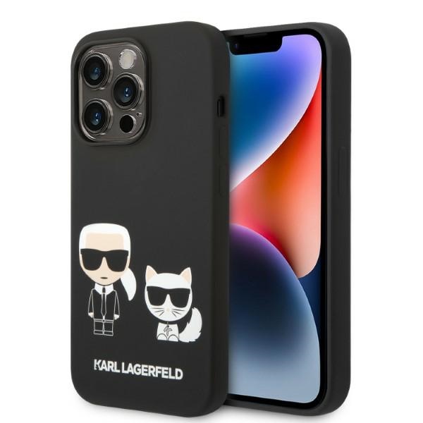 Karl Lagerfeld KLHMP14LSSKCK iPhone 14 Pro 6.1 "cietais viedtālruņa apvalks melns / melns šķidrais silikona Karl & Choupette MagSafe