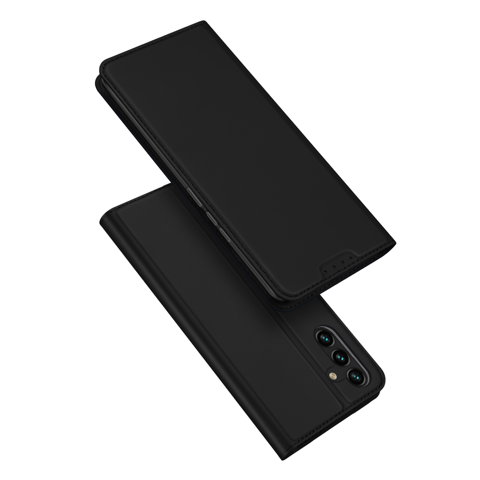 Dux Ducis Skin Pro Viedtālruņa apvalks Samsung Galaxy A14 4G / 5G ar atveramu kartiņu maku un statīvu Melns
