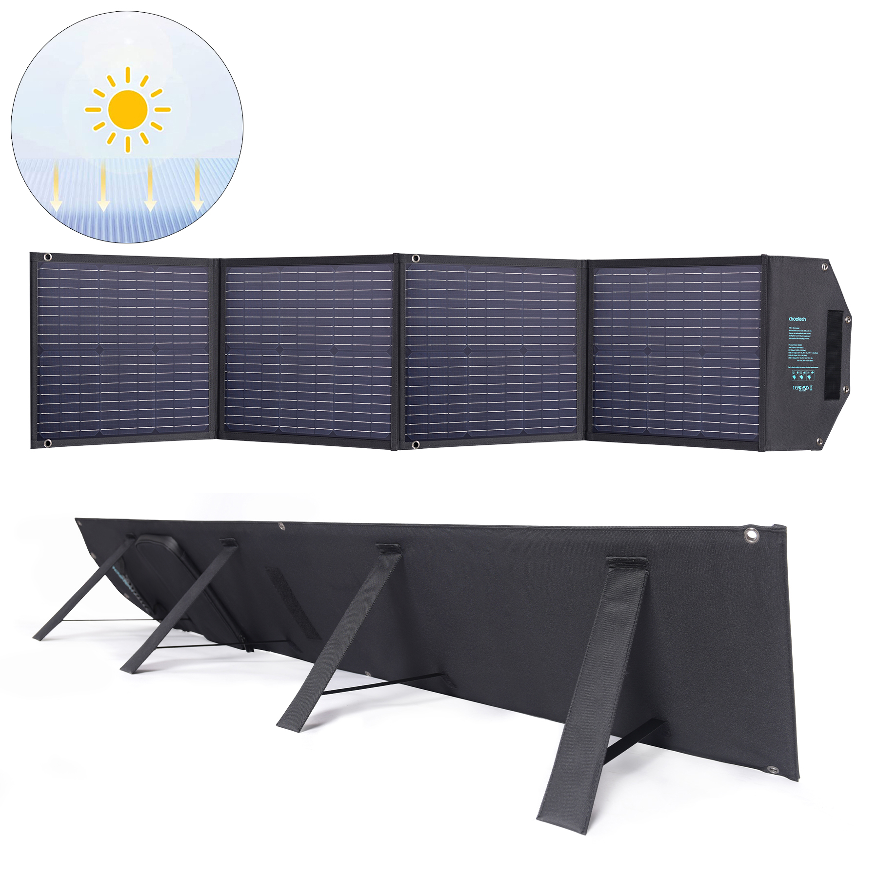 Choetech SC009-V2 saules salokāms lādētājs 100W USB-C / 2x USB-A PD QC - melns
