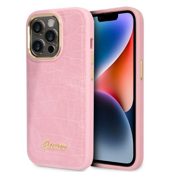 Guess Croco Collection viedtālruņa apvalks iPhone 14 Pro - rozā