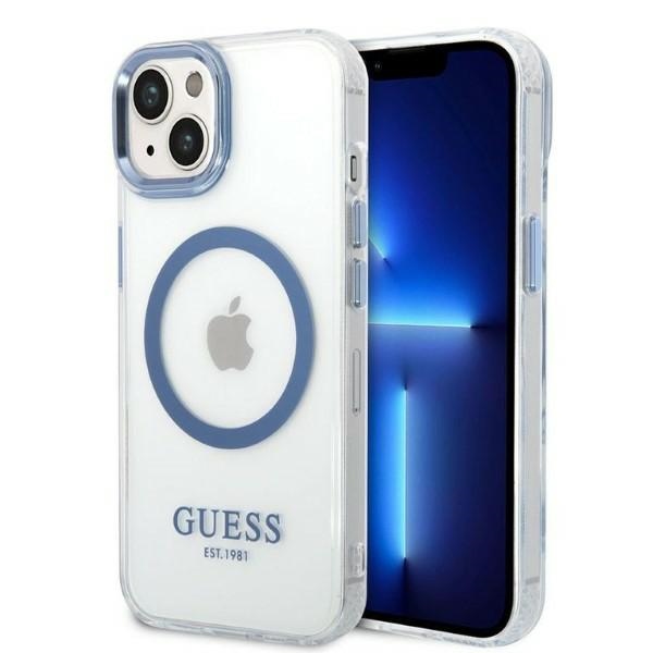 Guess Metāla kontūra Magnētiskais viedtālruņa apvalks iPhone 14 Plus - zils