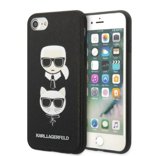 Karl Lagerfeld KLHCI8SAKICKCBK iPhone 7/8 / SE 2020 / SE 2022 melns/melns cietais apvalks Saffiano Karl&Choupette Galva