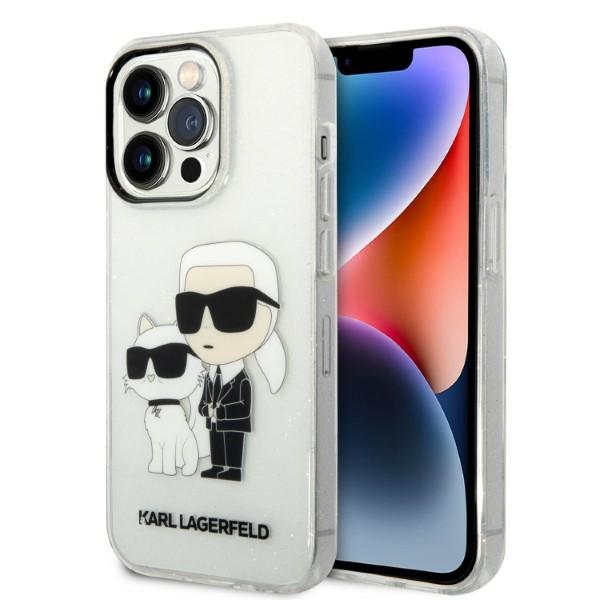 Karl Lagerfeld Glitter Karl&Choupette maciņš iPhone 14 Pro – caurspīdīgs