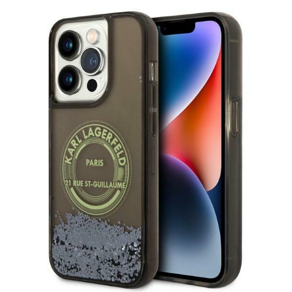 Karl Lagerfeld Šķidrs spīdums RSG viedtālruņa apvalks iPhone 14 Pro - melns