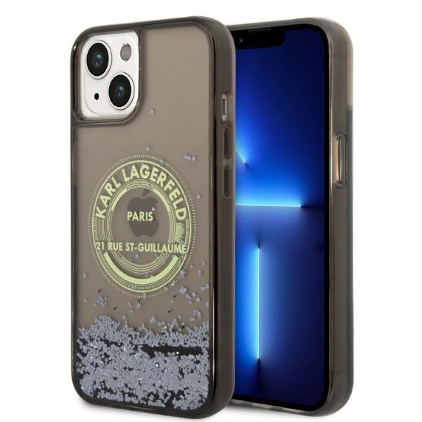 Karl Lagerfeld šķidrs mirdzošs RSG viedtālruņa apvalks iPhone 14 Plus - melns