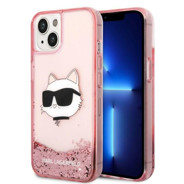 Karl Lagerfeld mirdzošs Choupette galvas viedtālruņa apvalks iPhone 14 Plus - rozā
