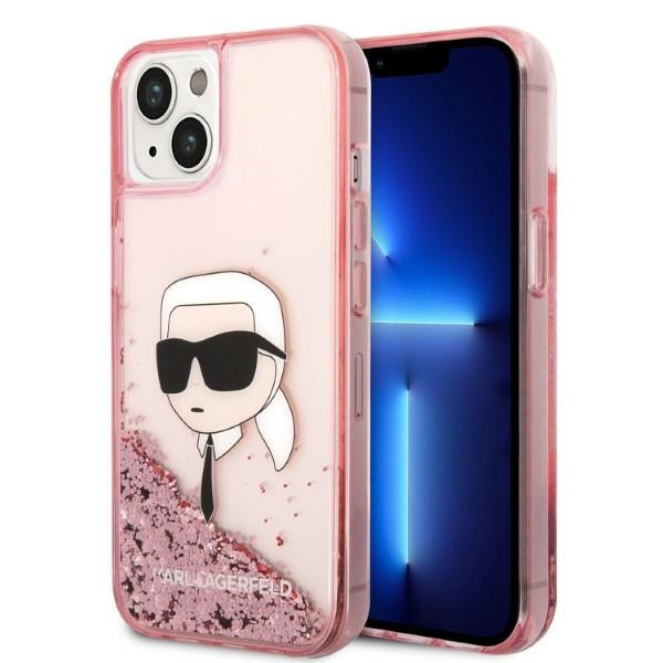 Karl Lagerfeld mirdzošs Karla galvas viedtālruņa apvalks iPhone 14 Plus - rozā