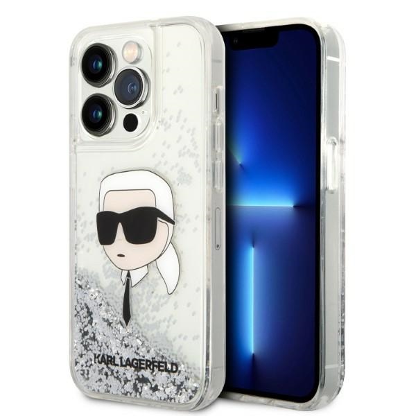 Karl Lagerfeld Glitter Karl's Head viedtālruņa apvalks iPhone 14 Pro Max - sudraba