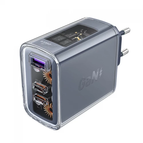 Lādētājs Acefast GaN pelēks 65W (2xPD / 1xQC3.0)
