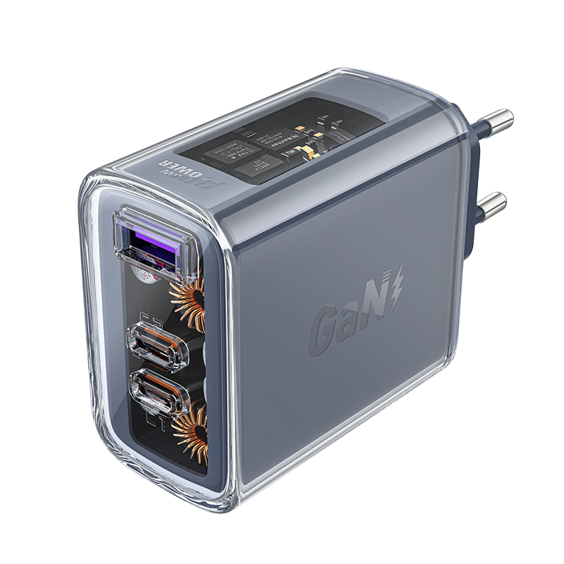 Acefast GaN 65W lādētājs ar 3 pieslēgvietām (1xUSB, 2xUSB C) - pelēks (A45)