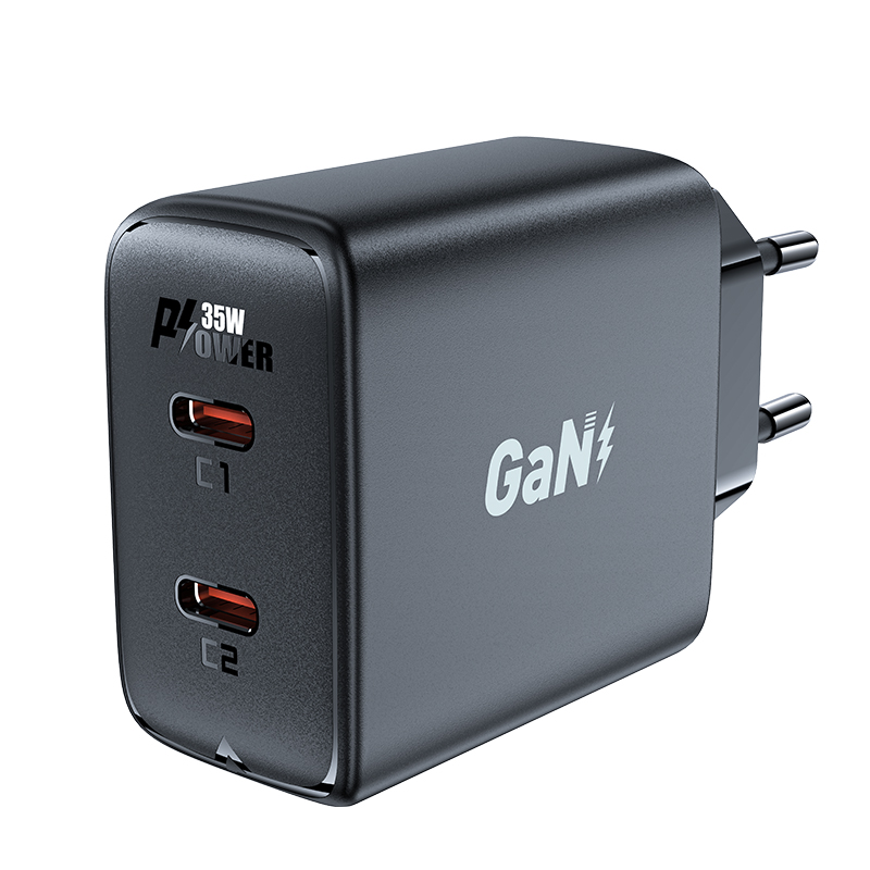 Ātrais GaN 35W PD lādētājs 2x USB C Acefast A49 - melns