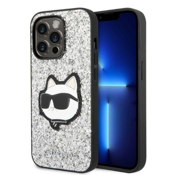 Karl Lagerfeld KLHCP14LG2CPS iPhone 14 Pro 6.1" sudraba/sudraba cietais apvalks Spīdumi Choupette uzlīme
