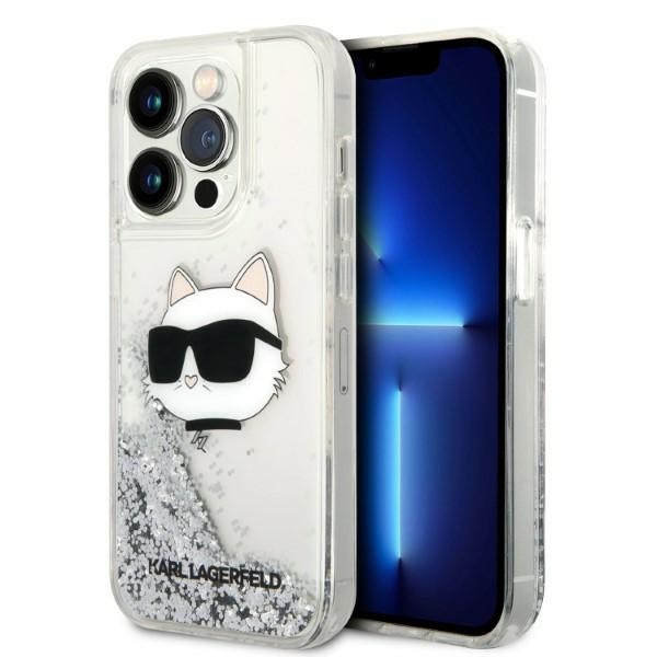 Karl Lagerfeld KLHCP14LLNHCCS iPhone 14 Pro 6.1" cietais viedtālruņa apvalks sudrabains/sudrabains Mirdzošs Choupette Head
