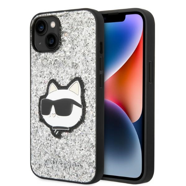 Karl Lagerfeld KLHCP14MG2CPS iPhone 14 Plus 6.7" cietais viedtālruņa apvalks sudrabains/sudrabains Mirdzošs Choupette Patch