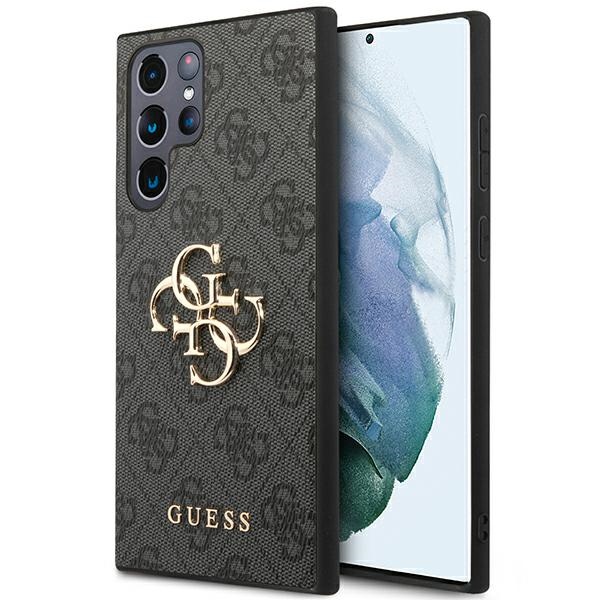 Guess GUHCS23L4GMGGR S23 Ultra S918 pelēks/pelēks cietais apvalks 4G Liels Metāla Logotips