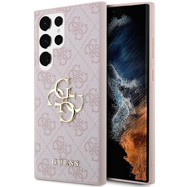 Guess GUHCS23L4GMGPI S23 Ultra S918 rozā/rozā cietais apvalks 4G Liels Metāla Logotips