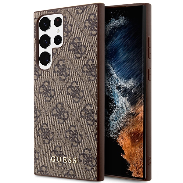Guess GUHCS23LG4GFBR S23 Ultra S918 brūns/brūns cietais apvalks 4G Metāla Zelta Logotips