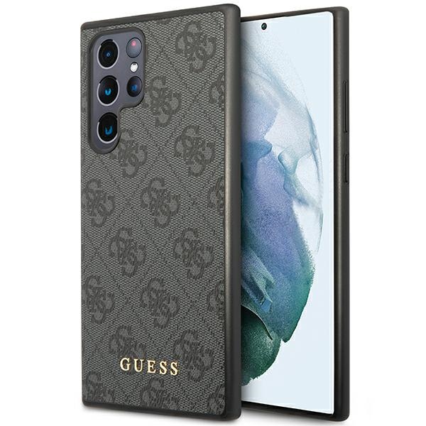 Guess GUHCS23LG4GFGR S23 Ultra S918 pelēks/pelēks cietais apvalks 4G Metāla Zelta Logotips