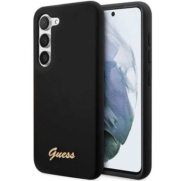 Guess GUHCS23MSLSMK S23+ S916 melns/melns cietais apvalks Silikona Vintage Gold Logo