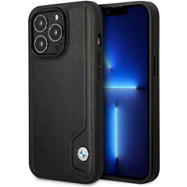 Viedtālruņa apvalks BMW BMHCP14L22RBDK iPhone 14 Pro 6.1 - melns ādas zilu punktu raksts