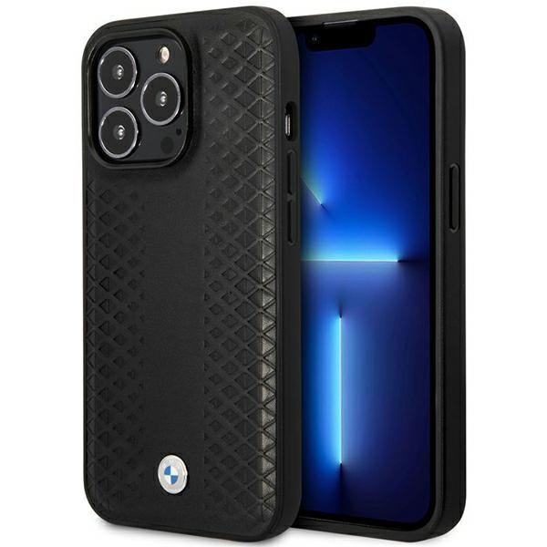 Viedtālruņa apvalks BMW BMHMP14L22RFGK iPhone 14 Pro 6.1" melns/melns ādas dimanta raksts MagSafe