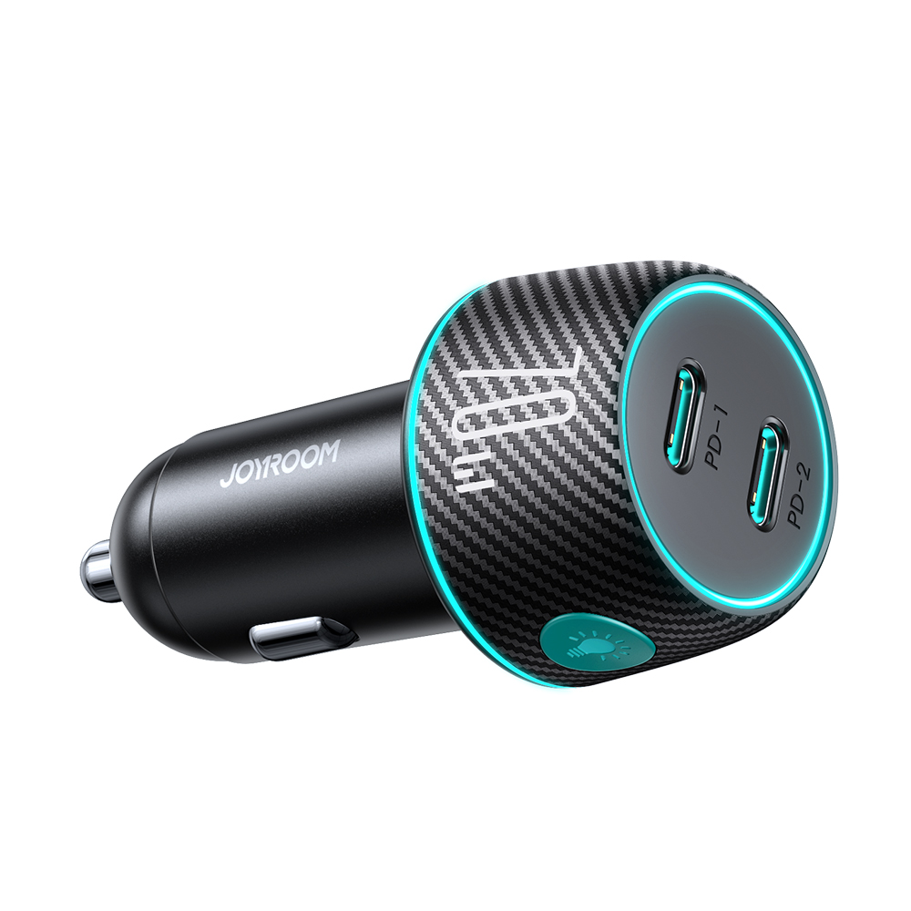 2x USB-C 70W automašīnas lādētājs ar LED apgaismojumu Joyroom JR-CCN02 - melns