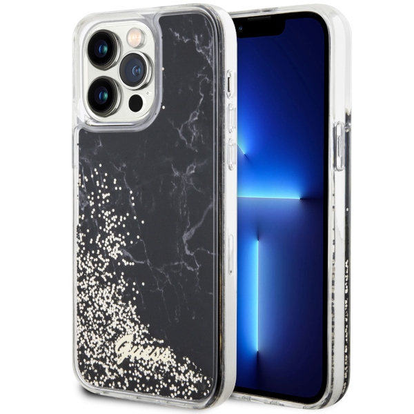 Guess GUHCP14XLCSGSGK iPhone 14 Pro Max 6.7" melns/melns cietais apvalks Liquid Glitter Marble