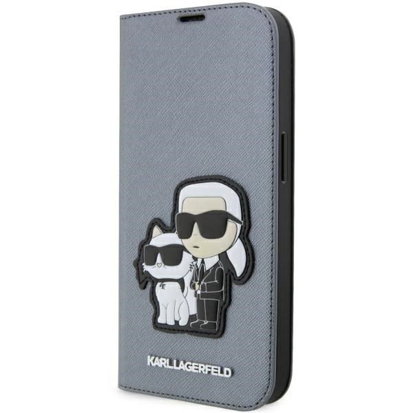 Karl Lagerfeld KLBKP14XSANKCPG iPhone 14 Pro Max 6.7" Viedtālruņa apvalks (m) - sudrabains (m) Saffiano Monogrāma Karl & Choupette