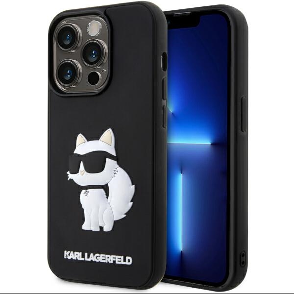Karl Lagerfeld KLHCP14L3DRKHNK iPhone 14 Pro 6.1" Kietais apvalks (m) - melns (m) Rubber Choupette 3D