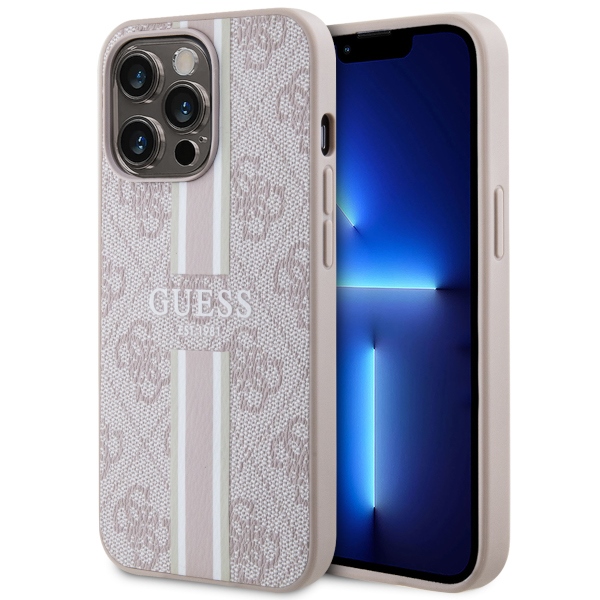 Guess GUHMP13LP4RPSP iPhone 13 Pro / 13 6.1" rozā/rozā cietais apvalks 4G Printed Stripes MagSafe