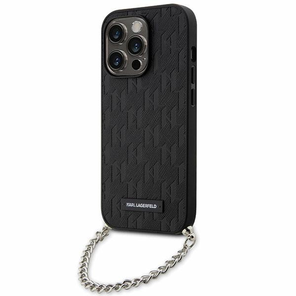 Karl Lagerfeld KLHCP14LSACKLHPK iPhone 14 Pro 6.1" melns melns Kietais vāciņš Saffiano Monogrāma Ķēde