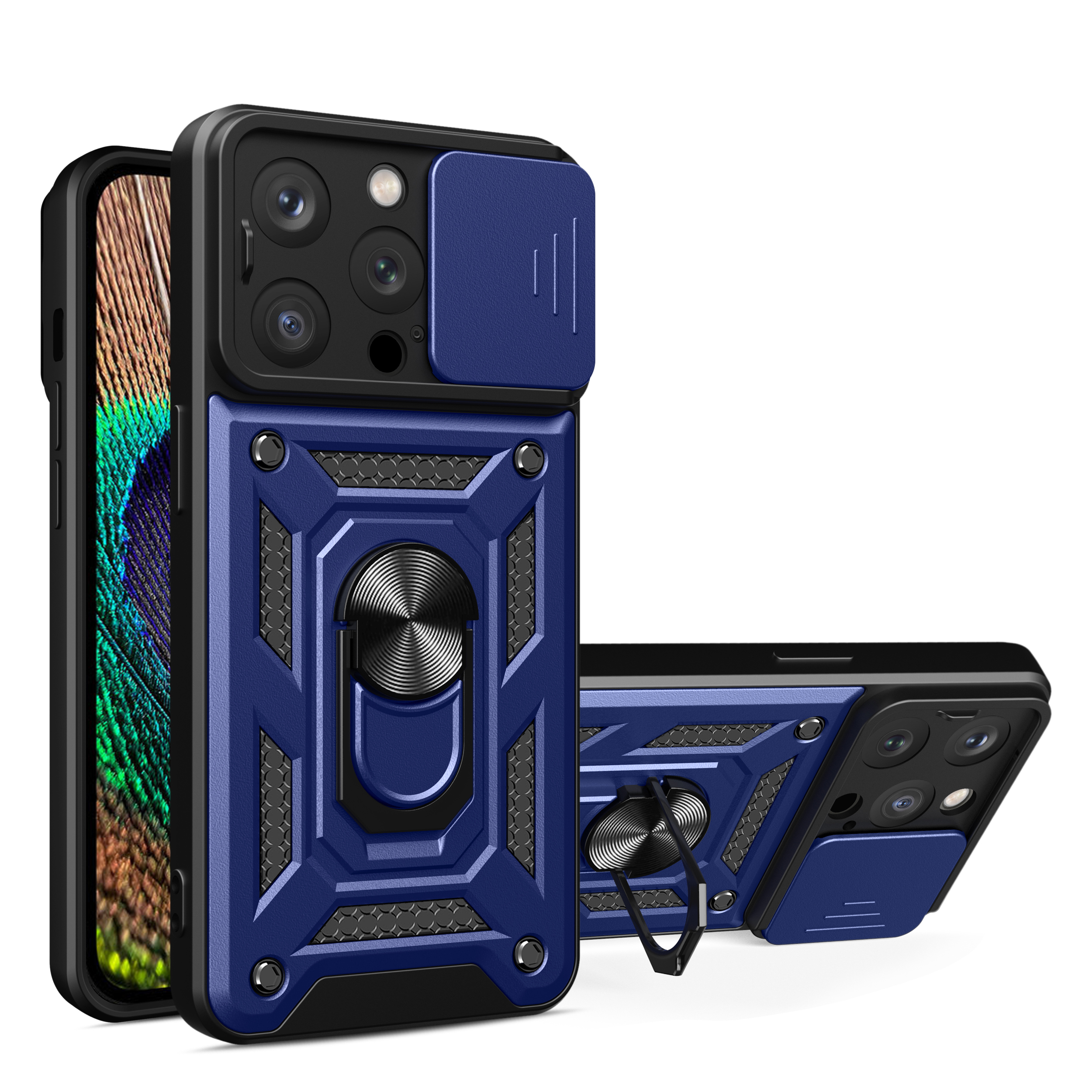 Чехол Armor Camshield с подставкой и защитой камеры для iPhone 15 Pro Max Hybrid Armor Camshield - синий